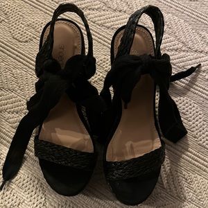 Black Wedges With Wrap Around Tie Detail